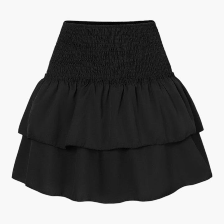 Bekväm högmidjad volangminikjol för kvinnor. Perfekt passform för damer som älskar volanger.