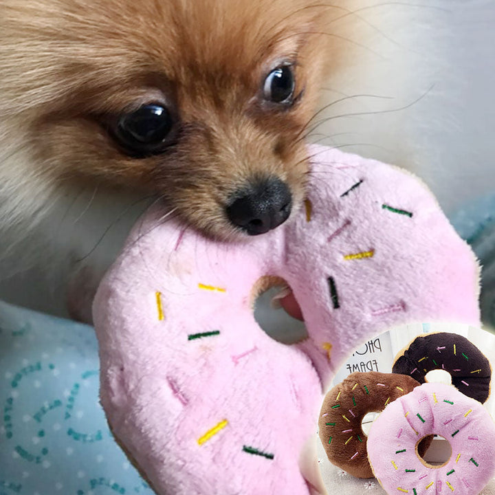 Hållbar plysch donut hundleksak för hund och valp. Perfekt tuggleksak för lek och aktivitet, tål tuffa tag.