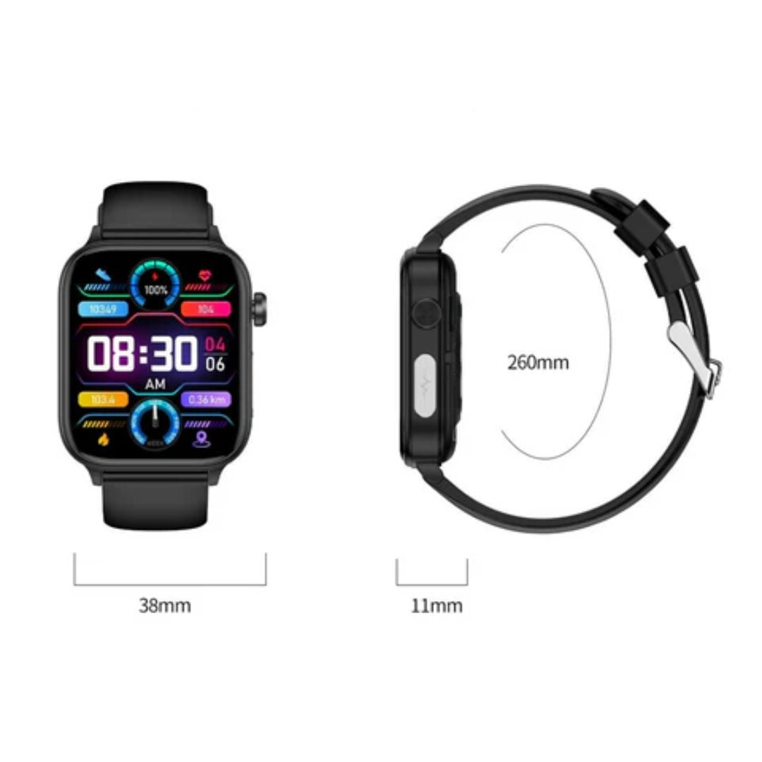 Modern smartklocka med blodsocker, puls, GPS & SOS-funktion. Lång batteritid, unisex.