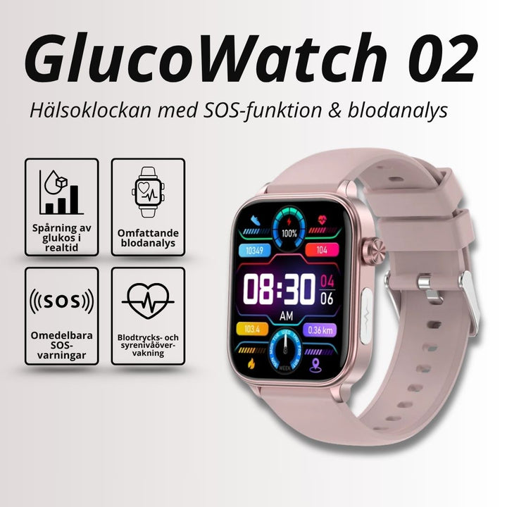 Wellness smartklocka med blodsocker, puls, sömnanalys. SOS & GPS för ökad säkerhet.