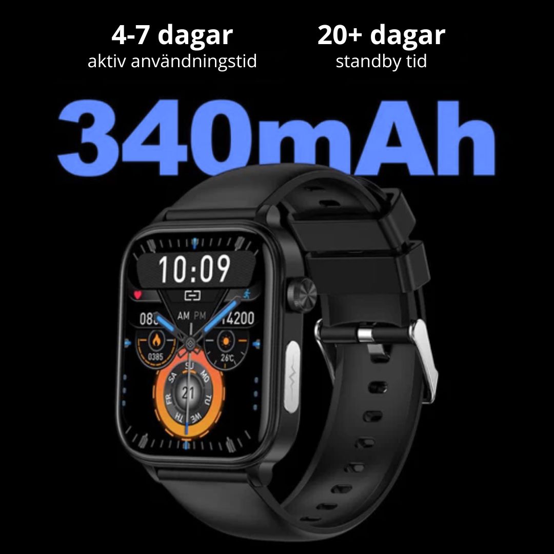 Unisex smartklocka med GPS, SOS och kontinuerlig blodsockermätning. Trygg hälsa.