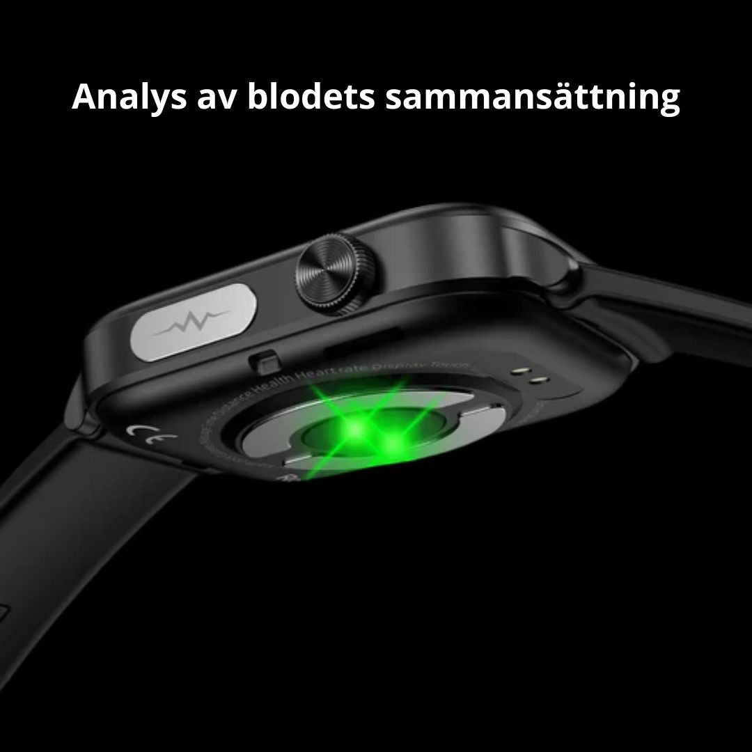 Digital hälsoövervakare: smartklocka med blodsocker, puls, steg. Lång batteritid, unisex.