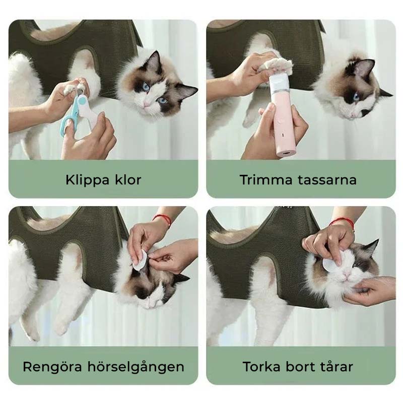 Husdjurshängmatta för smidig klovård på hundar & katter. Gör kloklippning enklare & stressfri. Djurtillbehör.