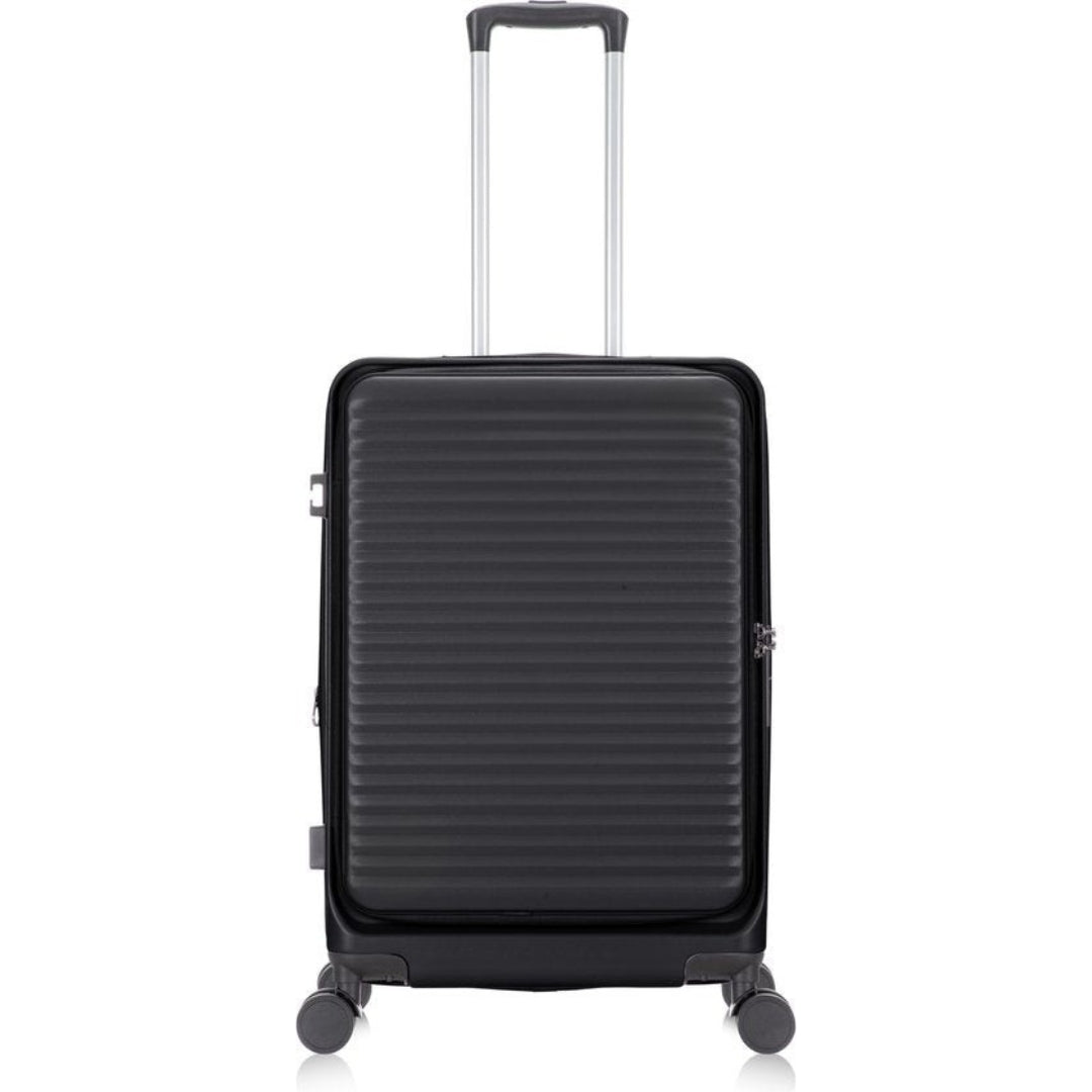 Lila hårdresväska med säkert laptopfack och smart organisering. Perfekt som stilfull resekompis.