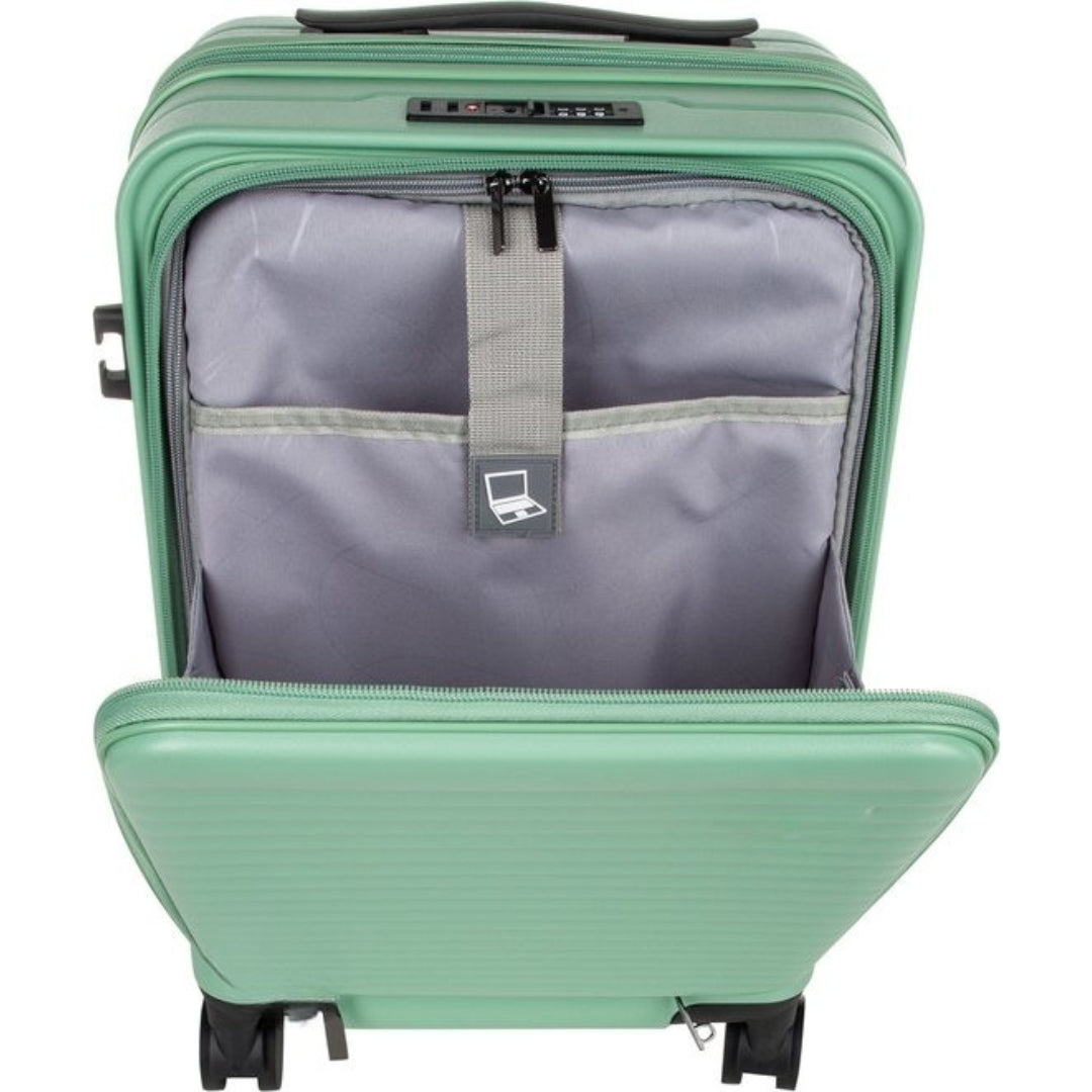 Elegant silver resebagage med laptopfack. Hårdresväska med TSA-lås och tysta 360-hjul för smidig resa.