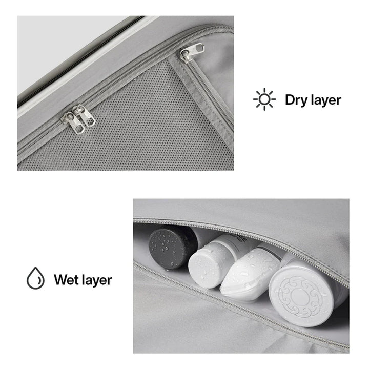 Elegant kappsäck i hårdplast, slitstark och lätt att rulla, idealisk som flygbagage.
