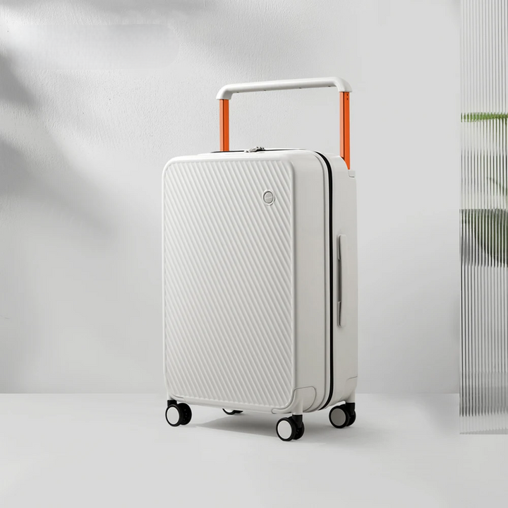 Premium resväska, hård och lätt, idealisk för frekventa resenärer, med flytande hjul och TSA-lås.