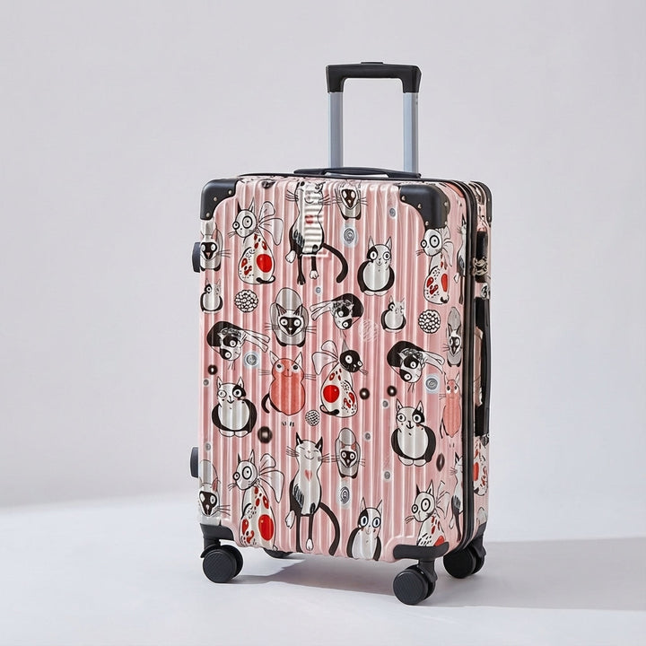 Trendig hård resväska med graffiti-inspirerat mönster. Unisex bagage för stilmedvetna resor.