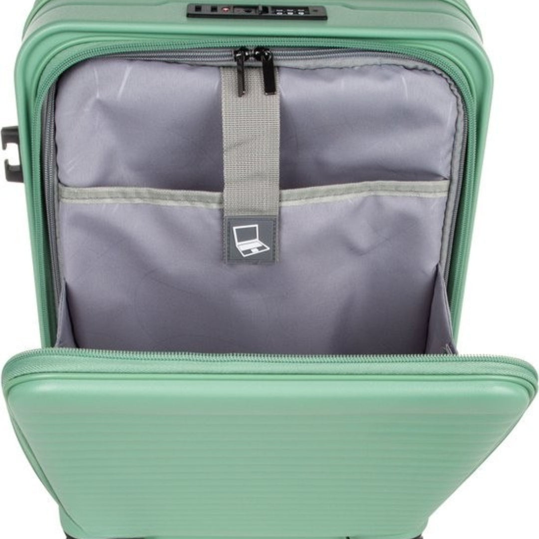 Flexibelt hårdskalsresväskset. Ett bagage med laptopfack och smidig hantering med 360° hjul.