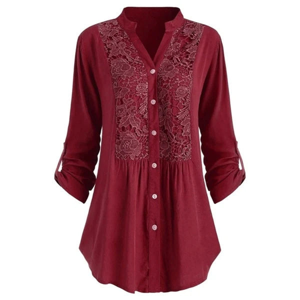 Vardaglig lång blus med fina spetsdetaljer för en feminin look