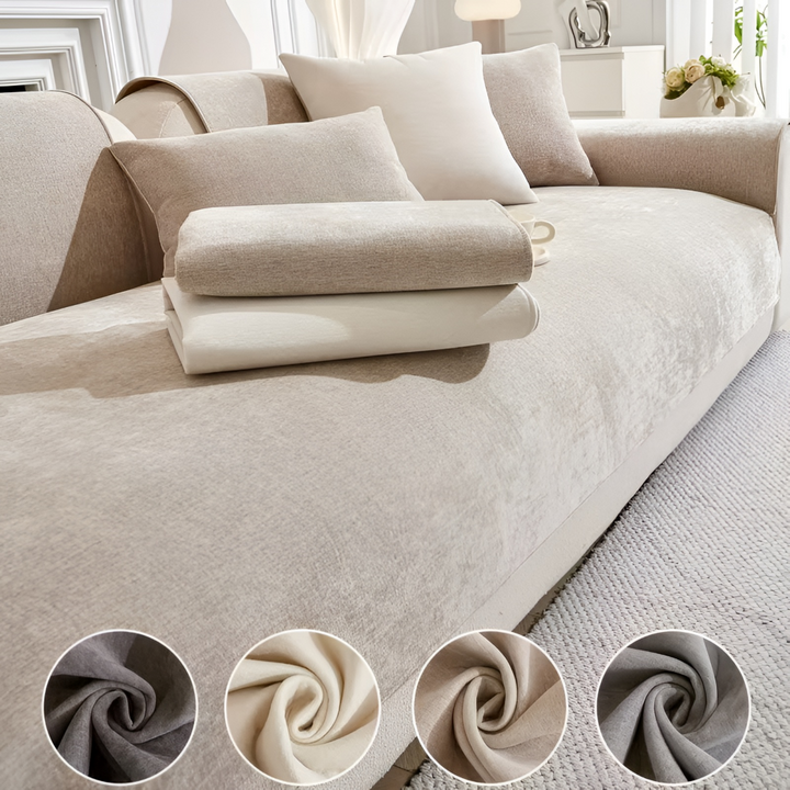 Stilrent chenille sofföverdrag som ger effektivt skydd för soffan. Halkfritt & mjukt textil för ett mysigt vardagsrum.