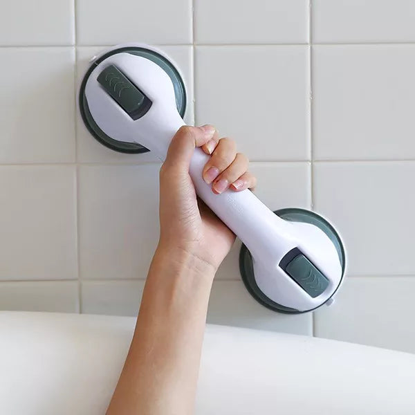 Halksäkert stödhandtag för dusch och badkar, ökar trygghet och badrumssäkerhet med sugkoppsdesign.