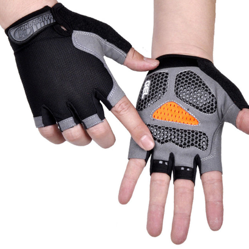 "Halkskydd halvfinger cykelhandskar unisex, högelastiska med gel-stötdämpning, svart och rött för optimal komfort."