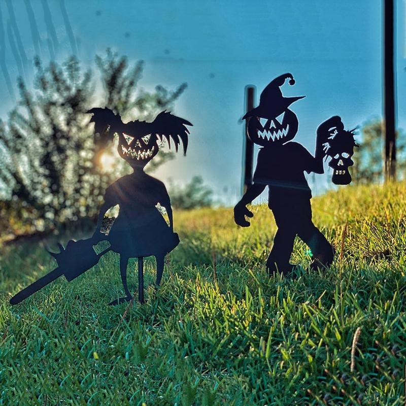 "Halloween-metalldekorationer: Zombie och spöke i trädgård, svart färg, skrämmande design, 16-spårvidd stål"