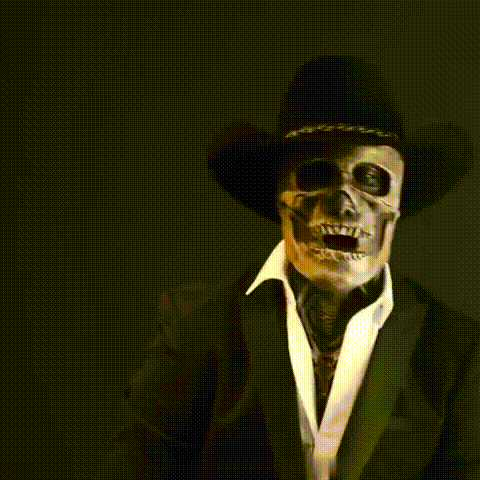 Alternativ vy av skelettmask med hatt för Halloween