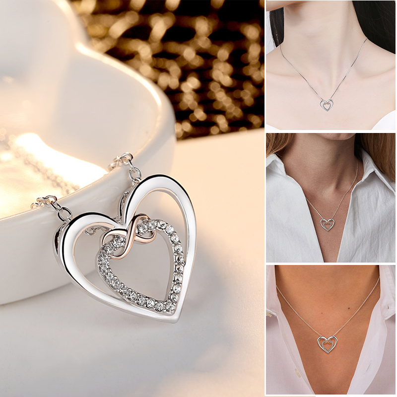 "Halsband med evighetshjärta i vitguld och roséguld för kvinnor, elegant och tidlös design för speciella tillfällen."