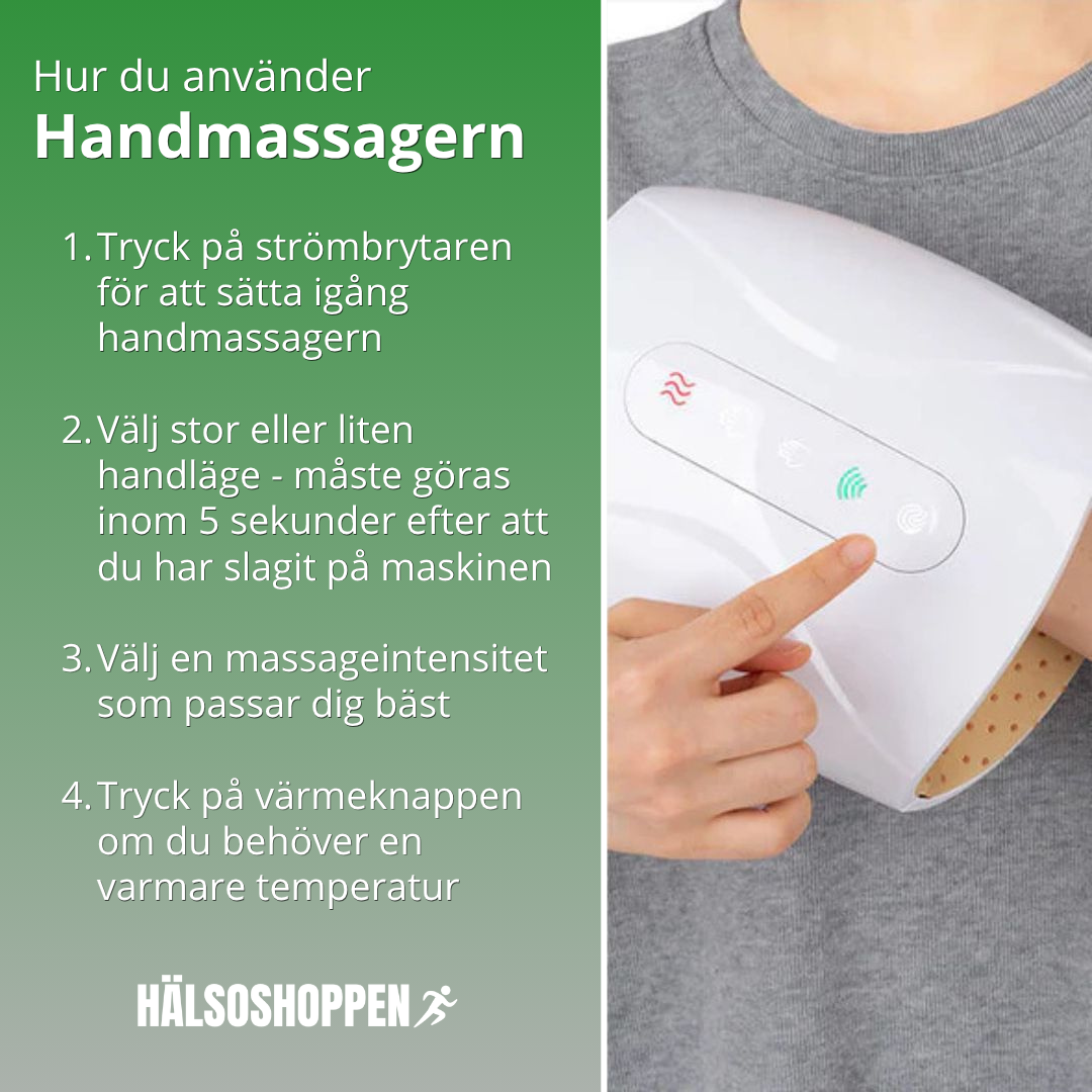 Kvinna använder trådlös handmassageapparat för muskelavslappning och ökad blodcirkulation.