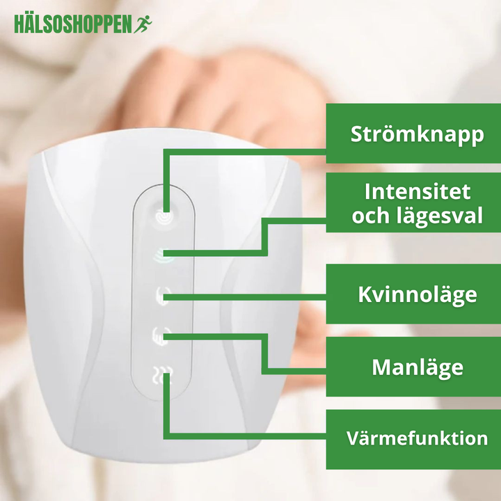 Ergonomisk handmassageapparat med värmefunktion. Lindrar stelhet och förbättrar handvård.