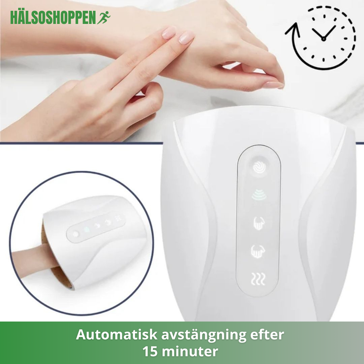 Detaljbild av modern handmassageapparat. Många inställningar för personlig smärtlindring.