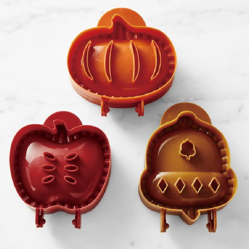 Handpajformar för bakning med pumpa, äpple, ekollon design, ABS-material, höstmotiv, perfekta för små pajer