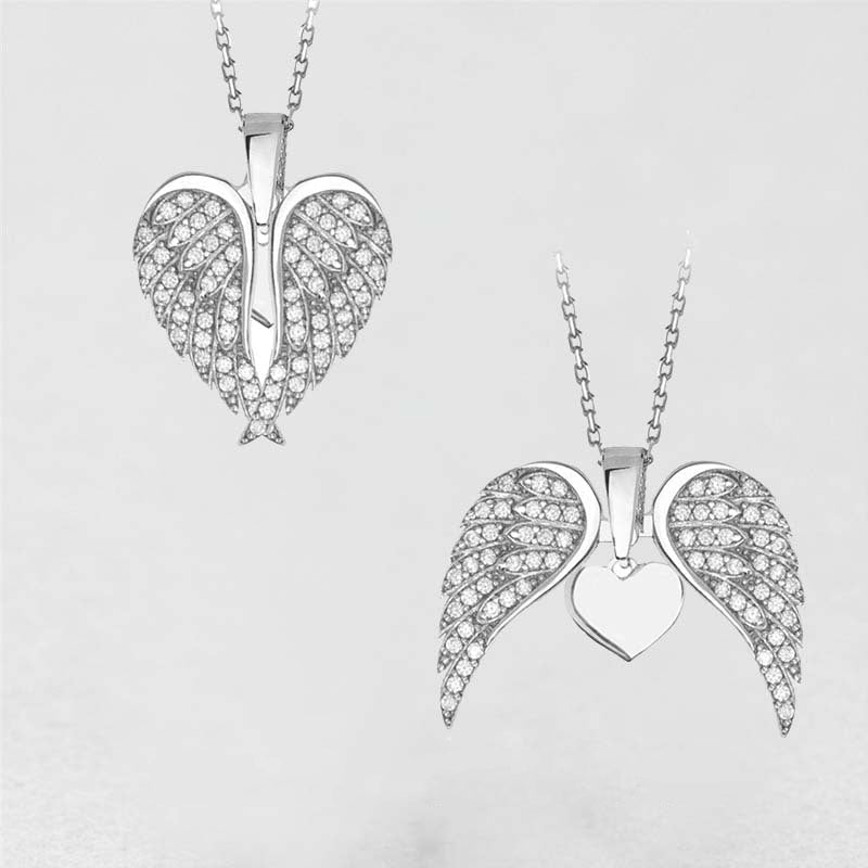"Hängande halsband med hjärta och änglavingar, silverglänsande, smycket för damer, symbol för skydd och hopp."