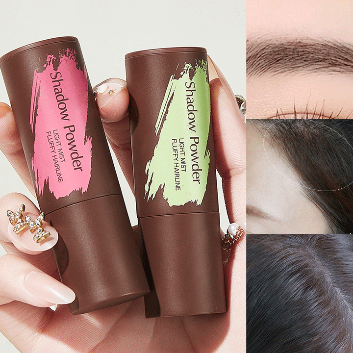 "Hårlinjekonturering skuggpulver, svart och brun, fylligt och naturligt resultat för volym och täckning, beauty product."