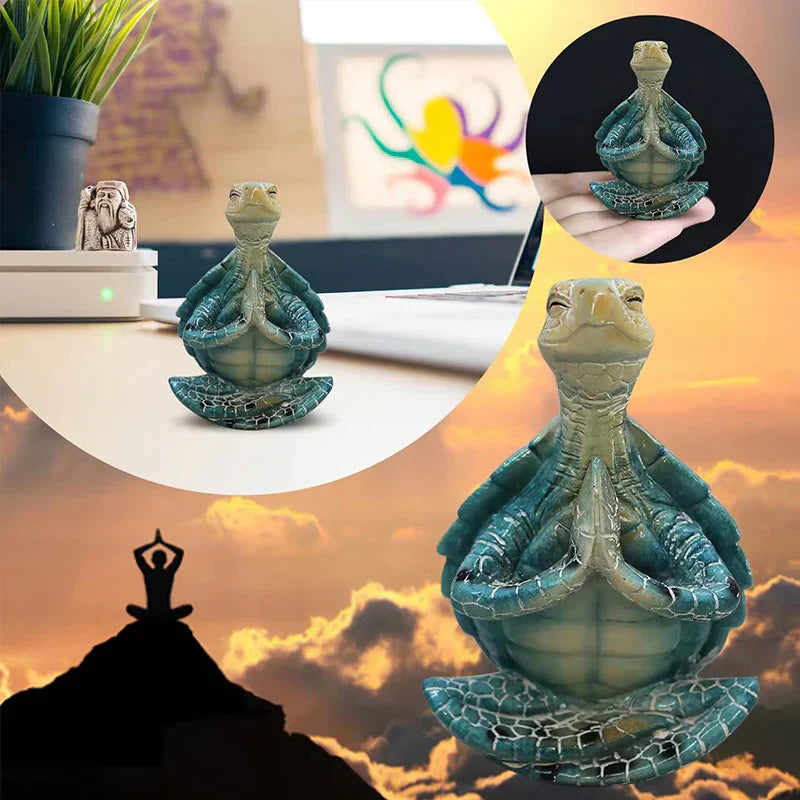 Harmonisk meditationsskulptur, havssköldpadda i resin, idealisk för inredning, symboliserar zen och tålamod.