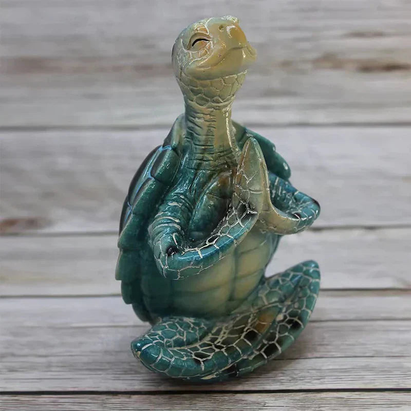 Harmonisk meditationsskulptur, havssköldpadda i resin, idealisk för inredning, symboliserar zen och tålamod.