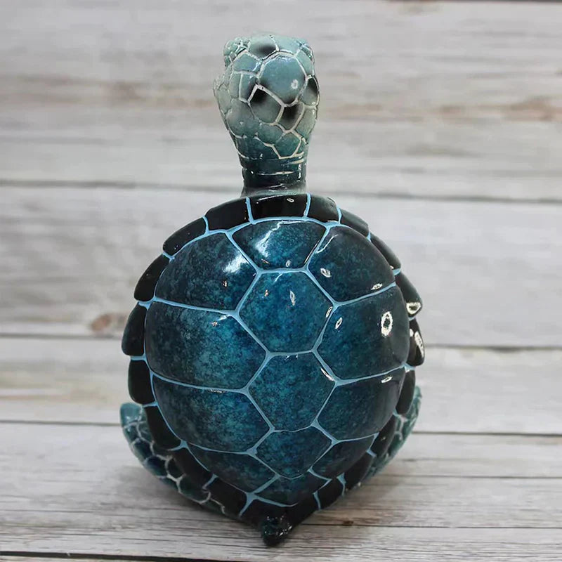 Harmonisk meditationsskulptur, havssköldpadda i resin, idealisk för inredning, symboliserar zen och tålamod.