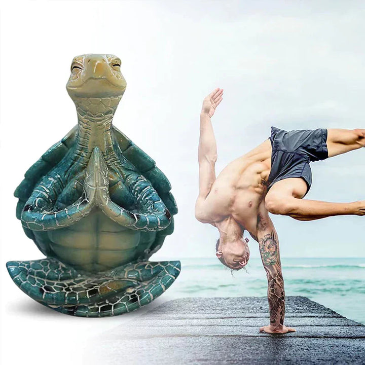 Harmonisk meditationsskulptur, havssköldpadda i resin, idealisk för inredning, symboliserar zen och tålamod.