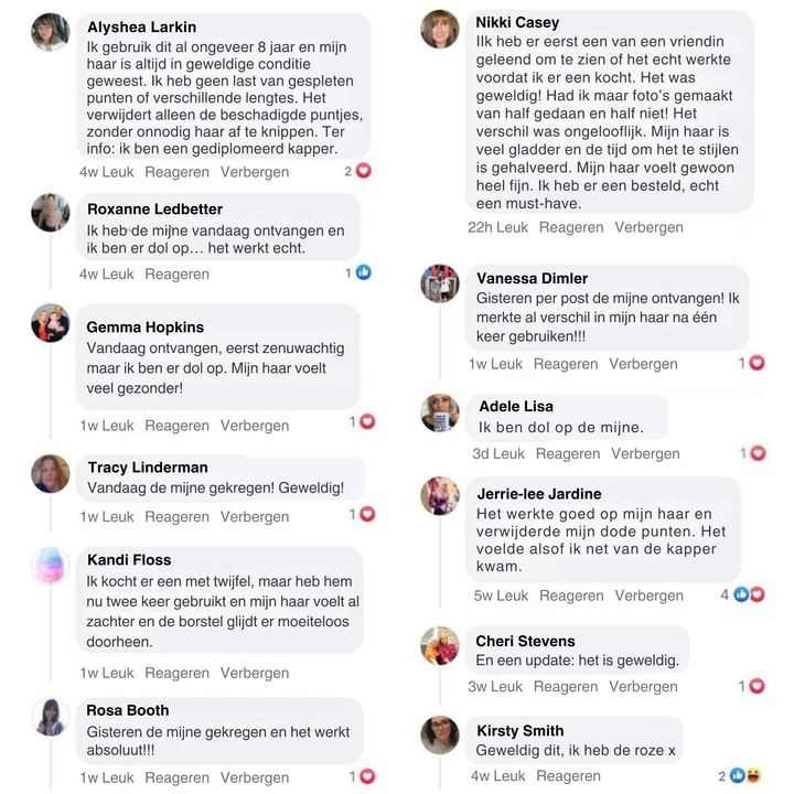 Hårvårdsverktyg för kluvna toppar placerat på ett bord med medföljande tillbehör