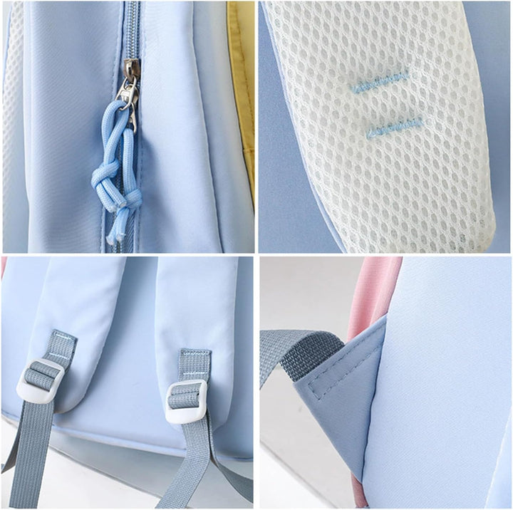 Detaljbild på hållbar nylon/polyester i blått från Nivora skolväska, material av hög kvalitet.