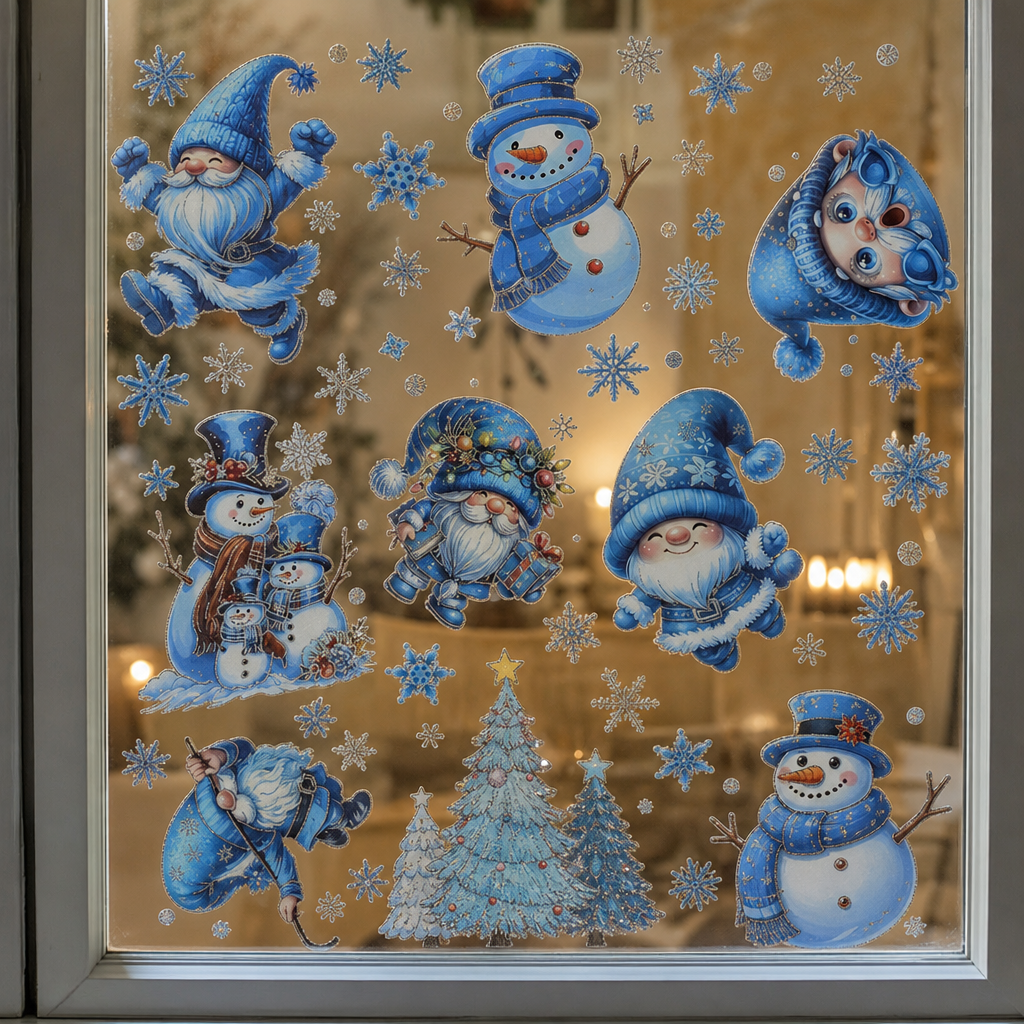 Merryglint dubbelsidiga fönsterdekorationer för jul med snögubbe och tomte