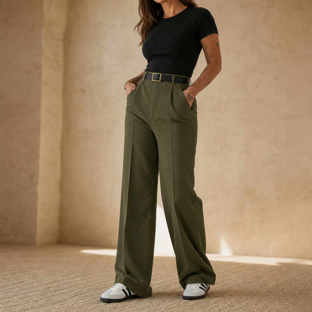 Eleganta dambyxor med hög midja och vida ben i enfärgad design