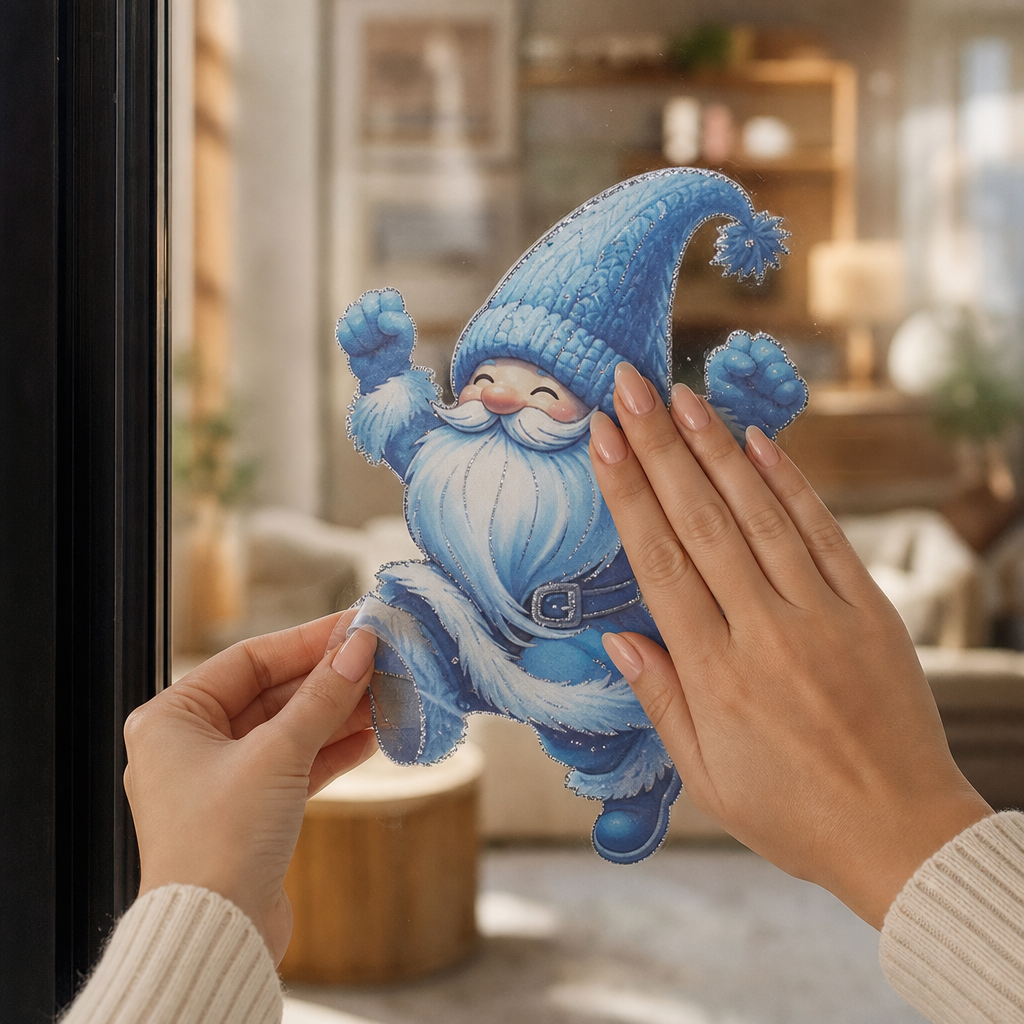 Färgsprakande julpynt för fönster i flerfärgad design med jultema