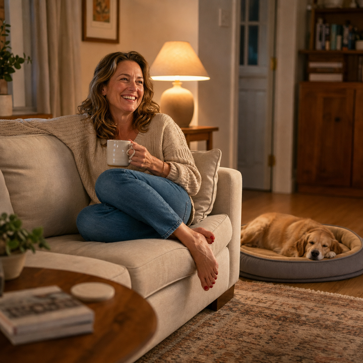 Grå husdjurssoffa för hund och katt med mjuk dyna och ergonomisk design
