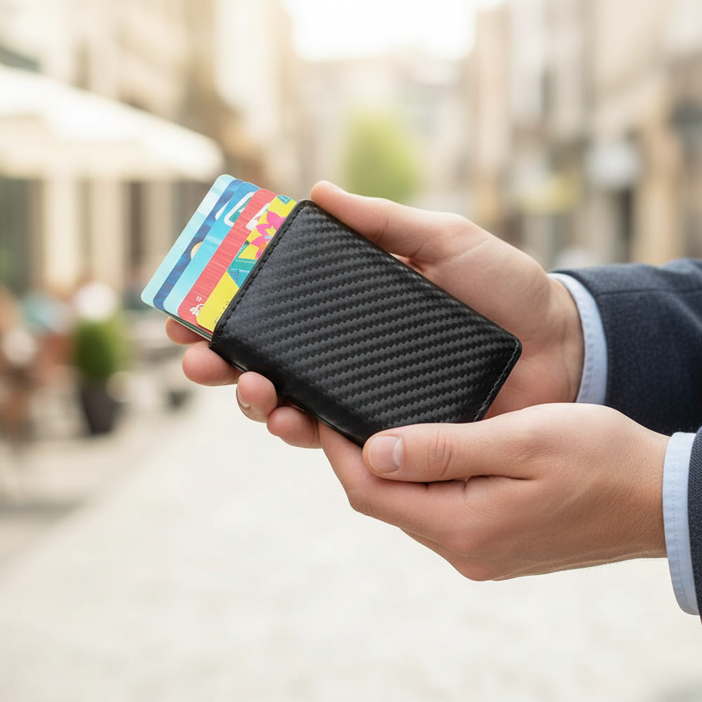 Herr Aluminiumplånbok CardSafe med RFID-skydd och kompakt design, perfekt för säker kortförvaring.