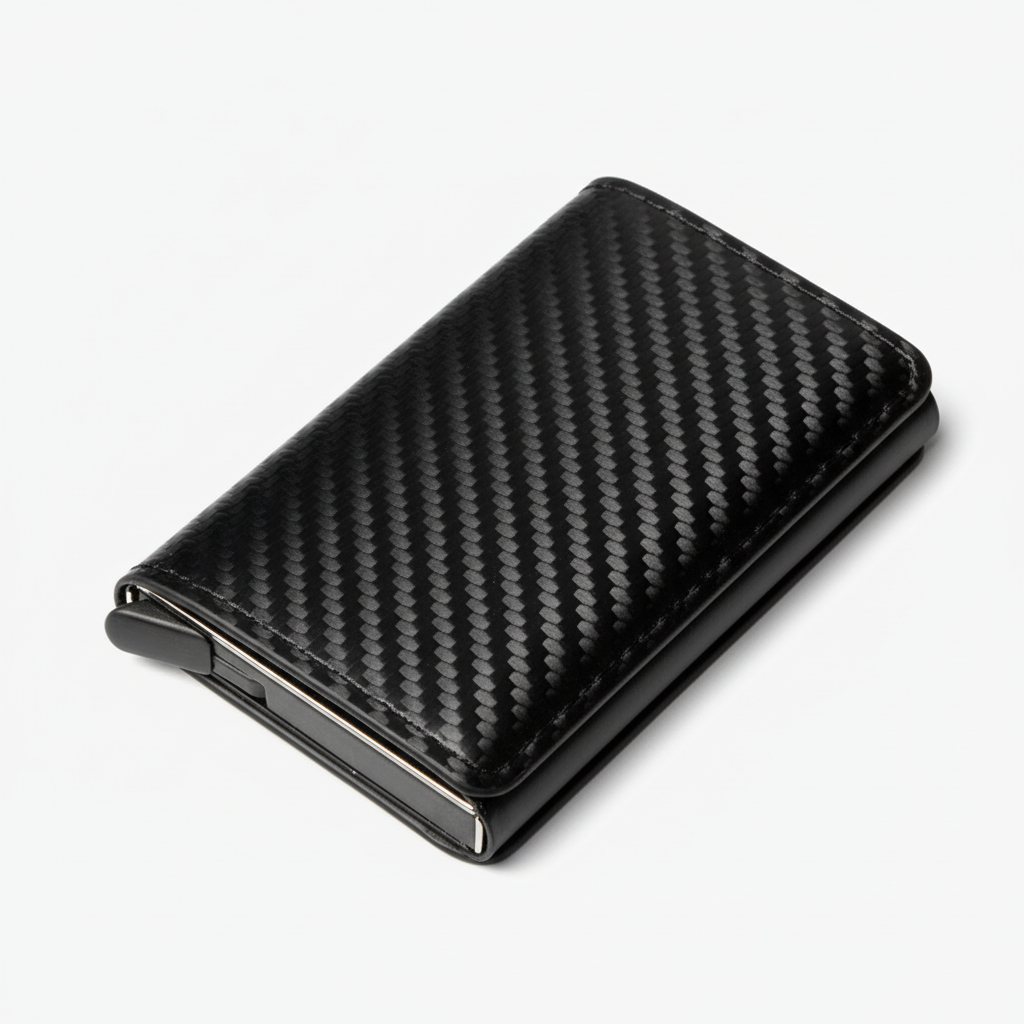 Stilren aluminiumplånbok CardSafe med PU-läderdetaljer, kompakt korthållare för män som vill ha RFID-skydd.