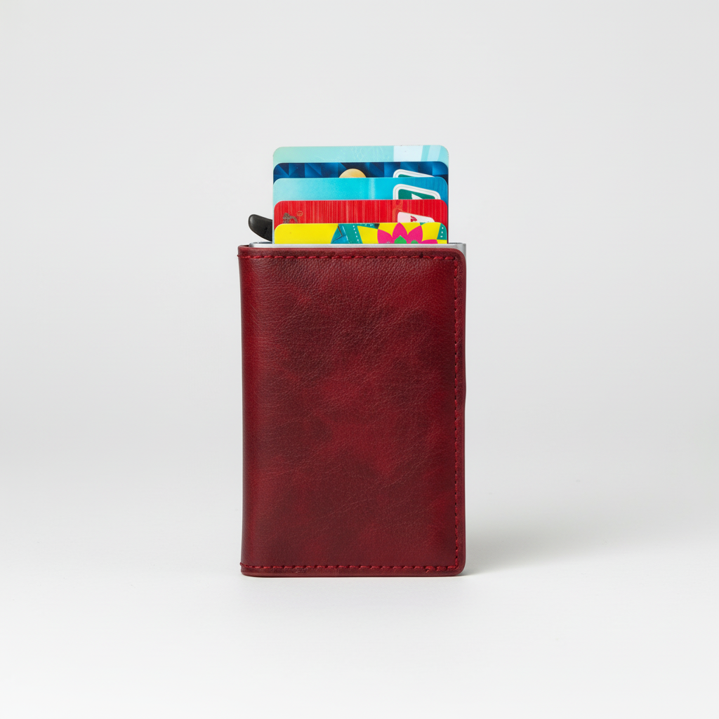 Kompakt CardSafe aluminiumplånbok som skyddar kreditkort med RFID-skydd. Herrplånbok i modern design.