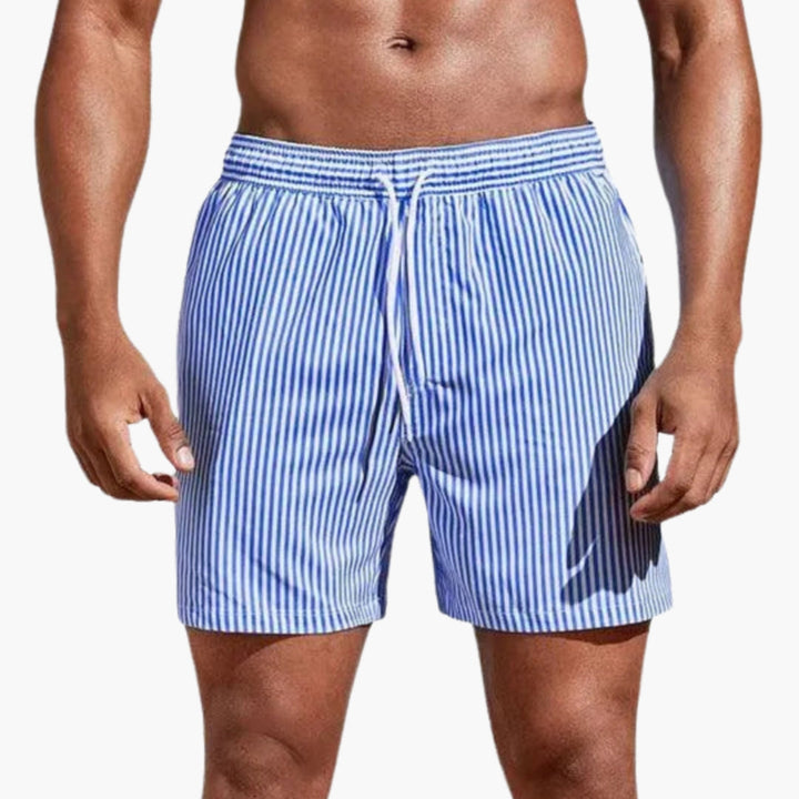 Mångsidiga randiga herr badshorts för sommar, strand & pool. Bekväma badbyxor med justerbar midja.