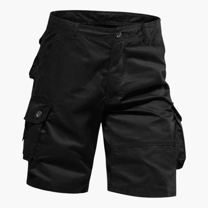 Svarta herr cargoshorts med bekväm passform, rymliga fickor och justerbar midja för en snygg sommarlook.