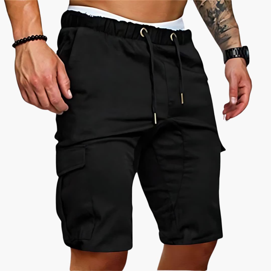 Herr cargoshorts med dragsko & rymliga fickor, perfekt för sommar & fritid. Bekväm knälång stil.