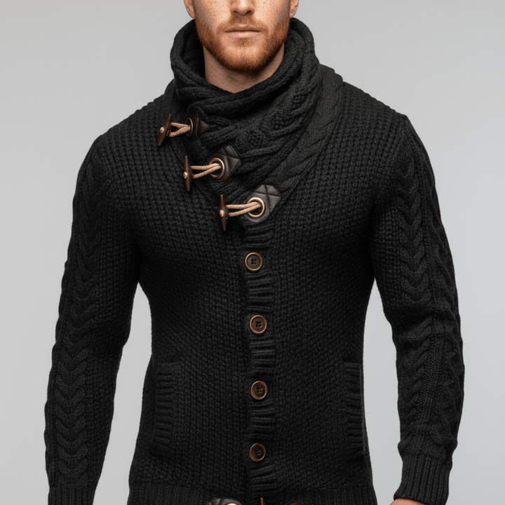 Grovstickad herr cardigan Nicholas, bärs med stolthet. Ger värme och en unik vardagsstil.