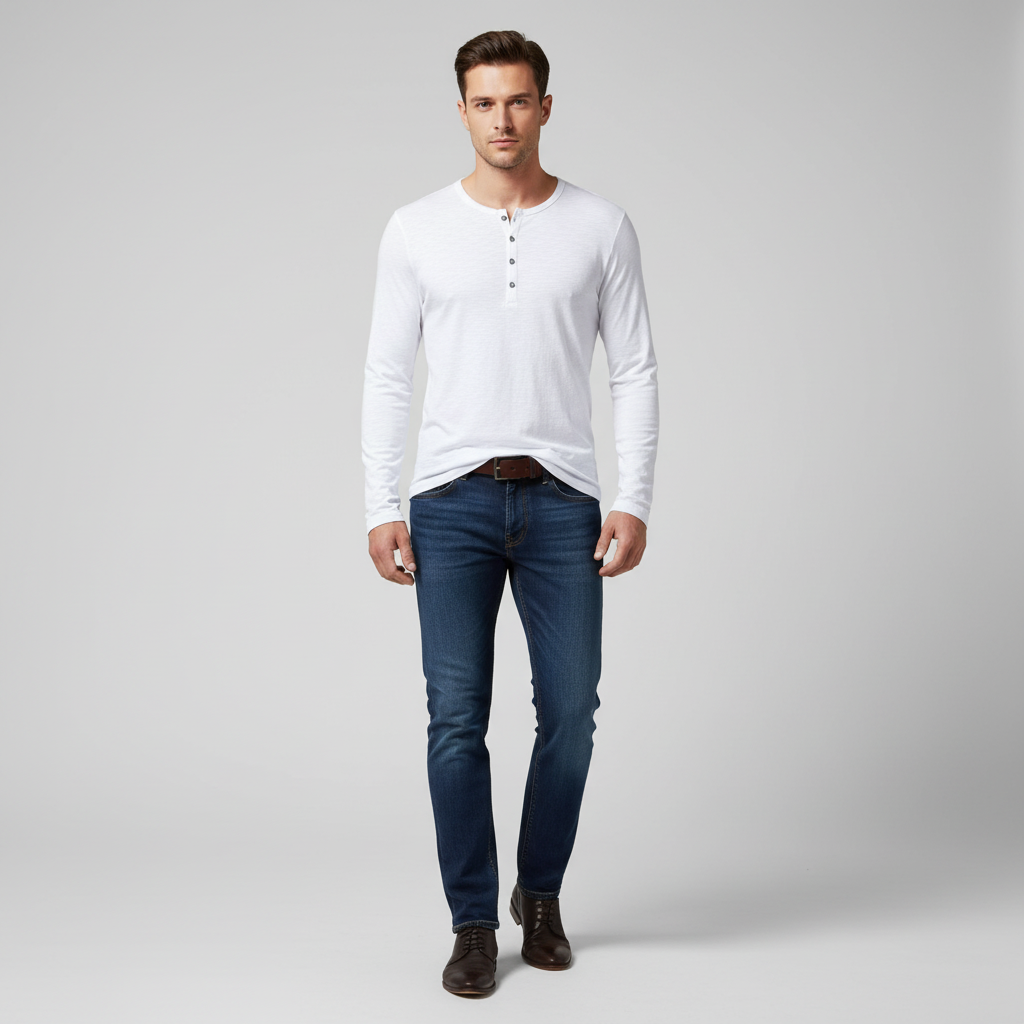 Theo Henley herrtröja, långärmad design. Kombination av stil och komfort för den moderna mannen, alla säsonger.