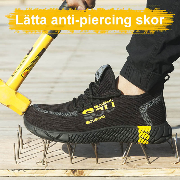 Herr lättvikts skyddssko med ståltå, reflexdetaljer och svart/gul färg