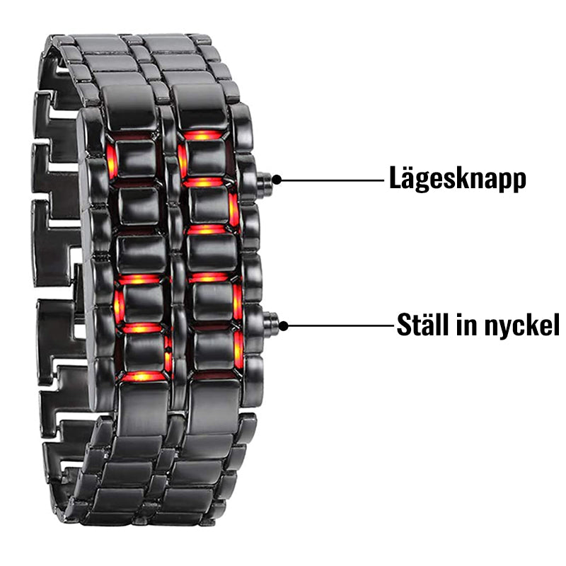 Herr LED Digital Armbandsur i rostfritt stål med urtavellös design och justerbart band, multifärgad LED-belysning.