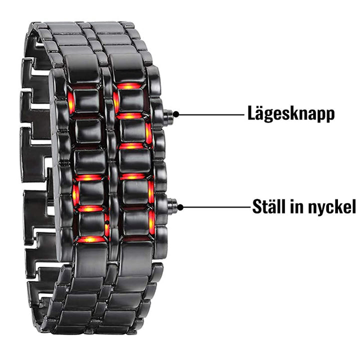 Herr LED Digital Armbandsur i rostfritt stål med urtavellös design och justerbart band, multifärgad LED-belysning.