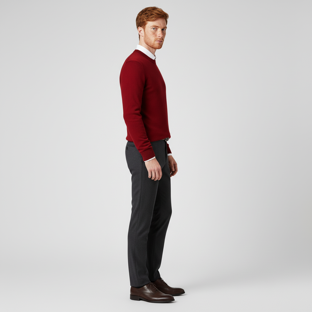 Förmånlig rundhalsad herrtröja. Casual, stickad pullover i grön, perfekt för vardagskläder.