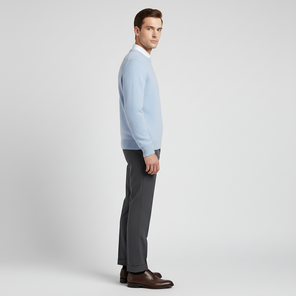 Rundhalsad herrtröja "Charles" i beige. Klassisk, långärmad pullover för tidlös stil.
