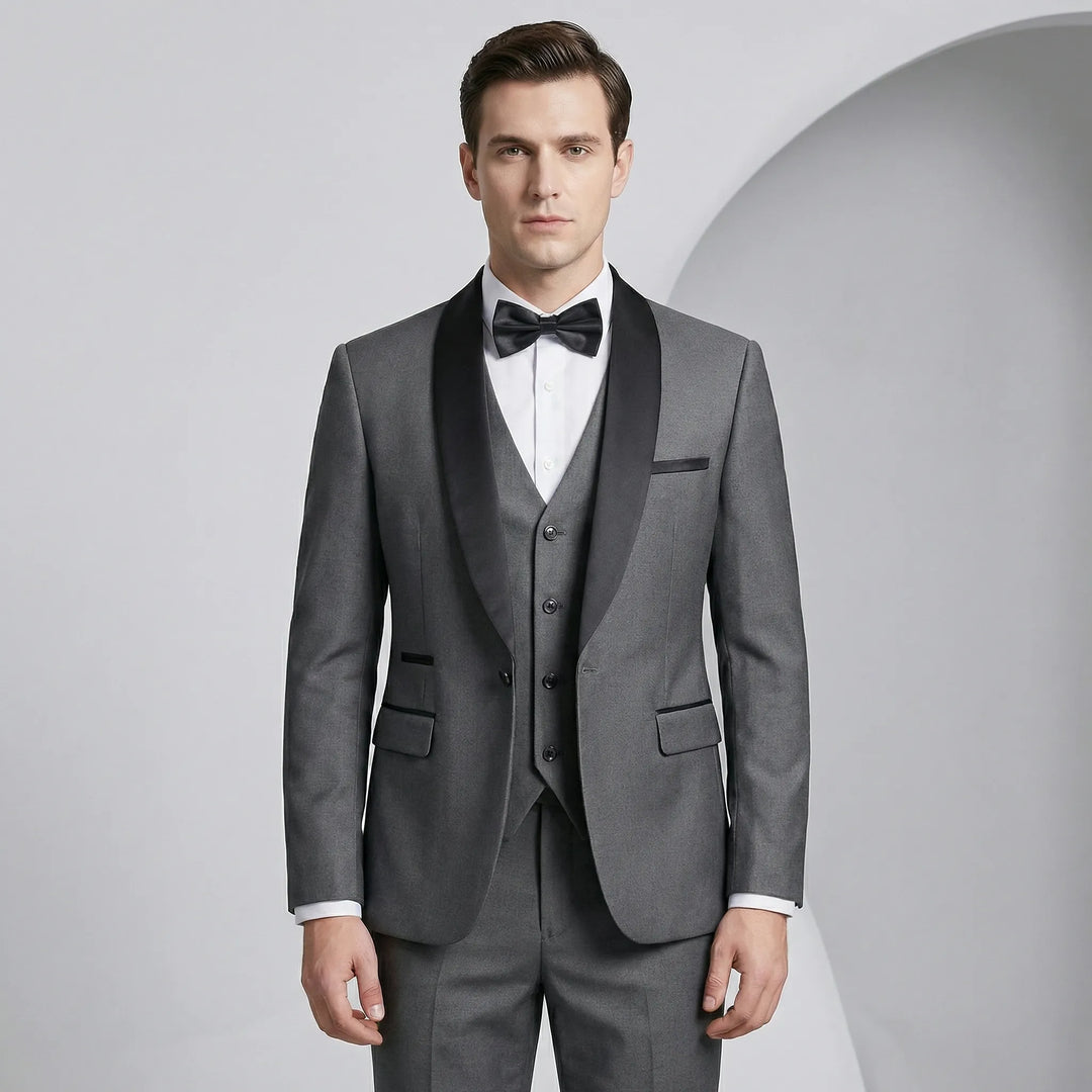 Formell slim-fit herr kostym för affärskläder eller fest. Inkluderar kavaj, väst & byxor.